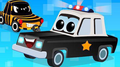 karikatūras par policijas automašīnām ar mirgojošām gaismām